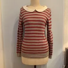 anatelier ストライプ柄長袖ニット（赤・グレー）
