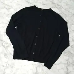 UNIQLO メリノクルーネックカーディガン 長袖 ネイビー L ウール100%