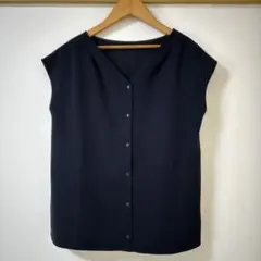 PLST ⭐️ 2way フレンチスリーブ　シンプル　ブラウス　ネイビー