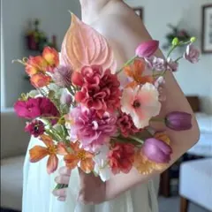 テラコッタ　ウェディングブーケ　ブートニア無料　アーティフィッシャルフラワー造花