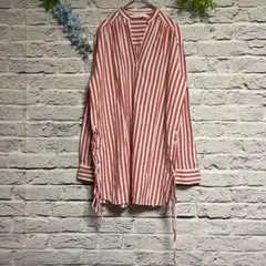 【超美品】ZARA ザラ サーモンピンク スキッパー シャツ アシンメトリー
