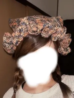 ハンドメイド　猫耳フリルニットキャップ