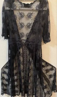 ロングカーディガン 黒レース