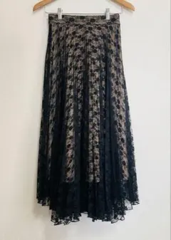 RANDA ランダ レースプリーツスカート ロングスカート 花柄 M ブラックのサムネイル