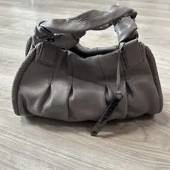 レザー ハンドバッグ グレー 編み込みデザイン