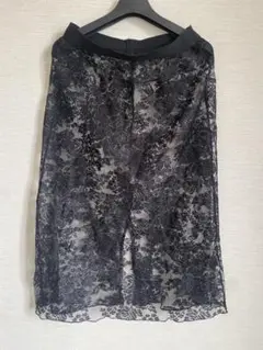 ブラックレース 膝下丈スカート　L