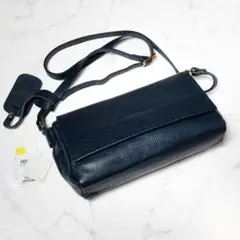 【極美品】オンワード イタリア製 自由区 本革 ショルダーバッグ ネイビーのサムネイル