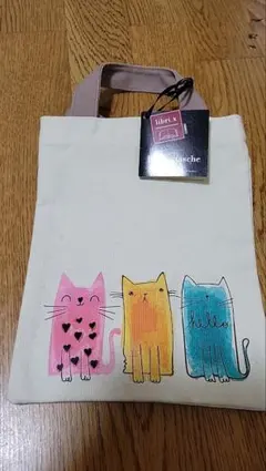 猫イラストのキャンバストートバッグ