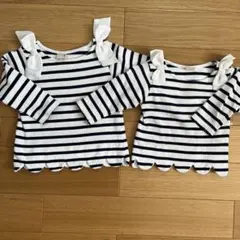 プティマイン ストライプ リボン付き 長袖カットソー 2枚セット