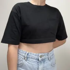 【美品】 ZARAクロップド丈 ポケット付 オーバーサイズ Tシャツ ブラックSのサムネイル