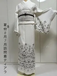 訪問着 ひとえ 単衣 白✖️白 刺繍 Lサイズ 正絹 9月に 秋物 - メルカリ