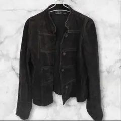 I.N.C. ブラック コーデュロイ ノーカラー ジャケット