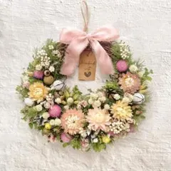 ピンクリース　春色■ふんわり可愛いドライフラワー♪インテリア・ギフトにも