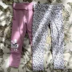 H&M 花柄　ウサギプリント付きレギンス　2枚セット　90cm