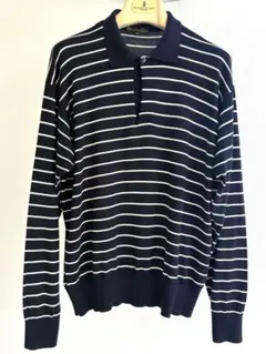 ロロピアーナ　上質コットン　ボーダー　ワンボタン　ポロシャツ　メンズ48