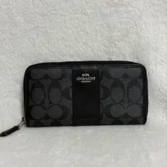 コーチ★長財布★ラウンドファスナー★PVC×レザー★黒グレー系★美品
