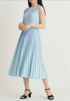 最終価格☆アナイノースリーブ ストライプ プリーツ ワンピース フレア 36