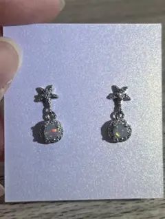 ホワイトオパール　ピアス　星モチーフ　天然石　銅銀メッキ　針の部分はS925