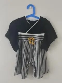 袴風カバーオール 黒×ストライプ