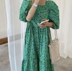 即完売】ZARA フラワー刺繍入りロングワンピース ブルー系