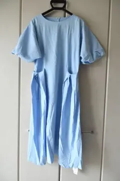 新品 水色 半袖 Aラインワンピース