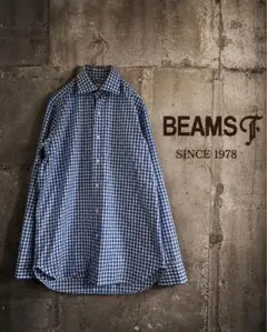 BEAMS F ギンガムチェックシャツ 青白　ビジネスシャツ　春夏のサムネイル