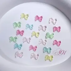 ♡増量中♡ネイルパーツ　クリア　ピンク　リボン　水色　ミックス25p