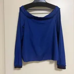 ZARAオフショルダー フリンジ 長袖 ブラウス ブルーのサムネイル