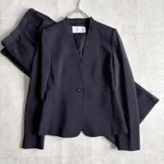 ESTNATION ノーカラージャケット ワイドパンツスーツ 紺 38 日本製