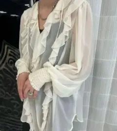 Ameri RUFFLE FRILL CHIFFON BLOUSE ブラックのサムネイル