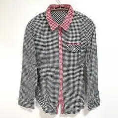 【H❤︎ney】ギンガムチェック 長袖シャツ/黒白・赤白/コットン/切替/Mサイズ