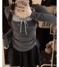 フリルリボンキャミソール×ドロストトップスアンサンブル [ac2472]