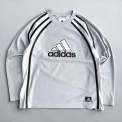 adidas アディダス プルオーバー メッシュ L グレー y2k 刺繍ロゴ