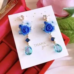 数量限定❣️ロイヤルブルー 薔薇 エレガント レディース ハンドメイド ピアス