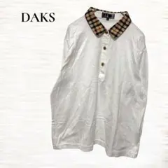 ダックス/長袖ポロシャツ/ゴルフウェア/メンズ/Ｌ/チェック/ホワイト/コットン