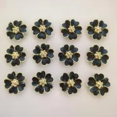 小さめデコパーツ ブラックフラワー 12個 チャーム センターパーツ 匿名配送