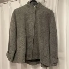 SHIPS ショート丈コート ヘリンボーン グレー スタンドカラー