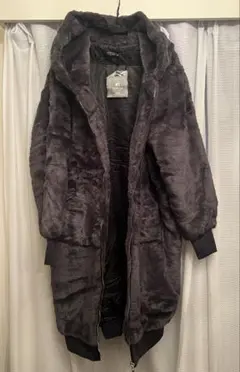 グレー フェイクファー フード付きコート