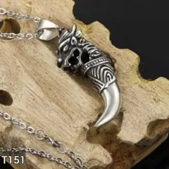 新品 ☆T151 シルバー ネックレス メンズ ステンレス 獣 牙 アクセサリー