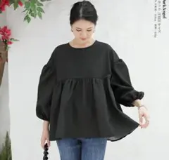 本日23時迄値下げ◎美品 ブラウス　ジャガード　八分丈　バルーン パフ袖