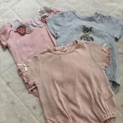 ロンパース3点セット（いちご・クマ刺繍）