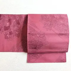 名古屋帯 八寸 正絹 博多織 花柄 松葉仕立て カジュアル 桜桃色 sh0385のサムネイル