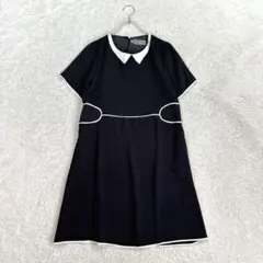 コテラック【2】黒 ベージュ 半袖ワンピース 膝丈 バイカラー Aライン 春夏のサムネイル