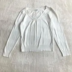 ナチュラルビューティーベーシック 長袖 Vネック カットソー 白 M 綿