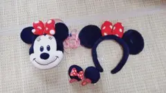 ミニーマウス カチューシャ・ ぬいぐるみポシェット・ヘアクリップ 3点セット