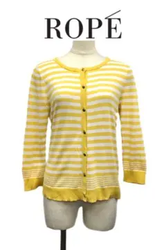 ロペROPEコットン綿ニットカーディガンボーダーイエローホワイト春夏清楚黄白長袖