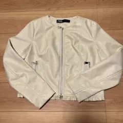 ZARA アイボリー フリル裾レザージャケット