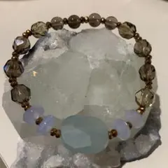 1点もの　パワーストーンブレスレット　ブルーカルサイト　スモーキクォーツ