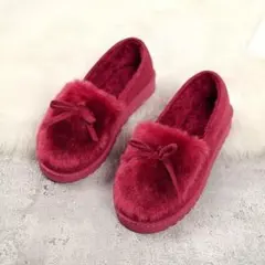 k*0様 赤いファーリボン付きムートンブーツ