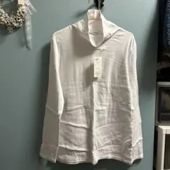 ホワイト長袖タートルネックTシャツ 3Lサイズ 綿100%